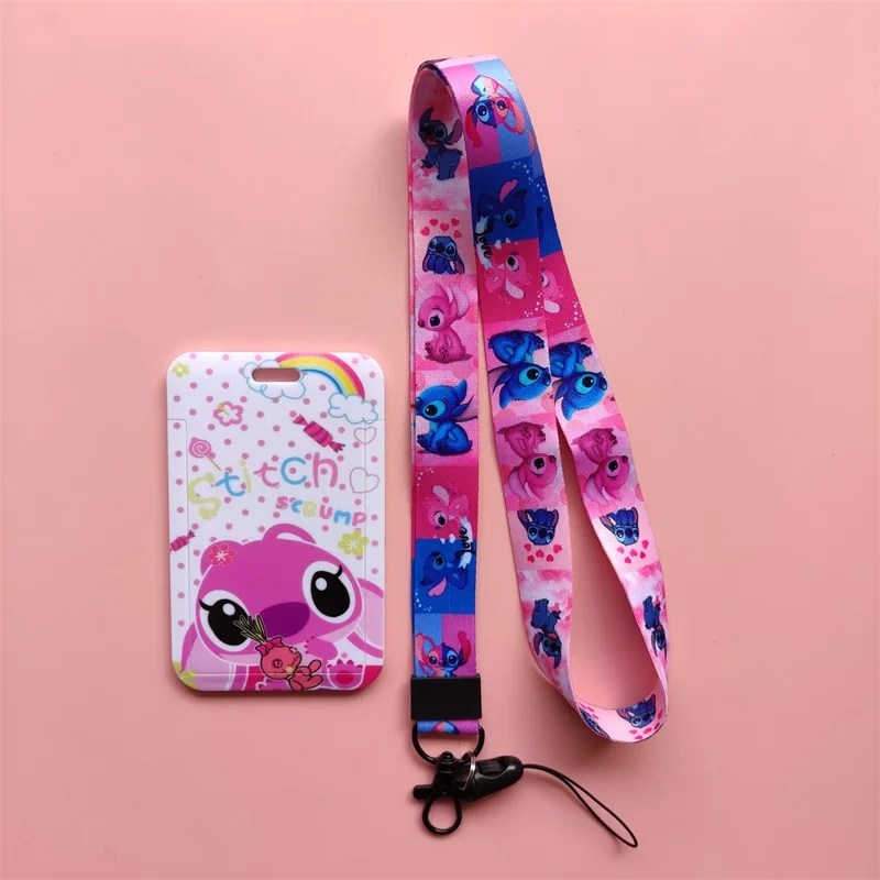 Disney Stitch เด็ก Lanyard ผู้ถือบัตรนักเรียนแขวนคอโทรศัพท์ Lanyard Badge Subway Access Card Holder Drop Shipping