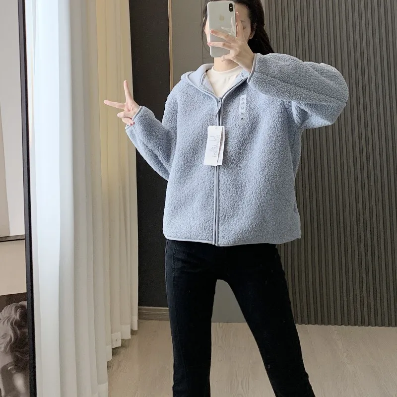 ยุโรปและอเมริกาขนแกะแกะคลุมด้วยผ้าความยาวกลางเสื้อกันหนาวหมวกสําหรับผู้หญิงฤดูใบไม้ร่วงและฤดูหนาวรายการใหม่พร้อมแจ็คเก็ตผ้ากํามะหยี่สําหรับผู้หญิง