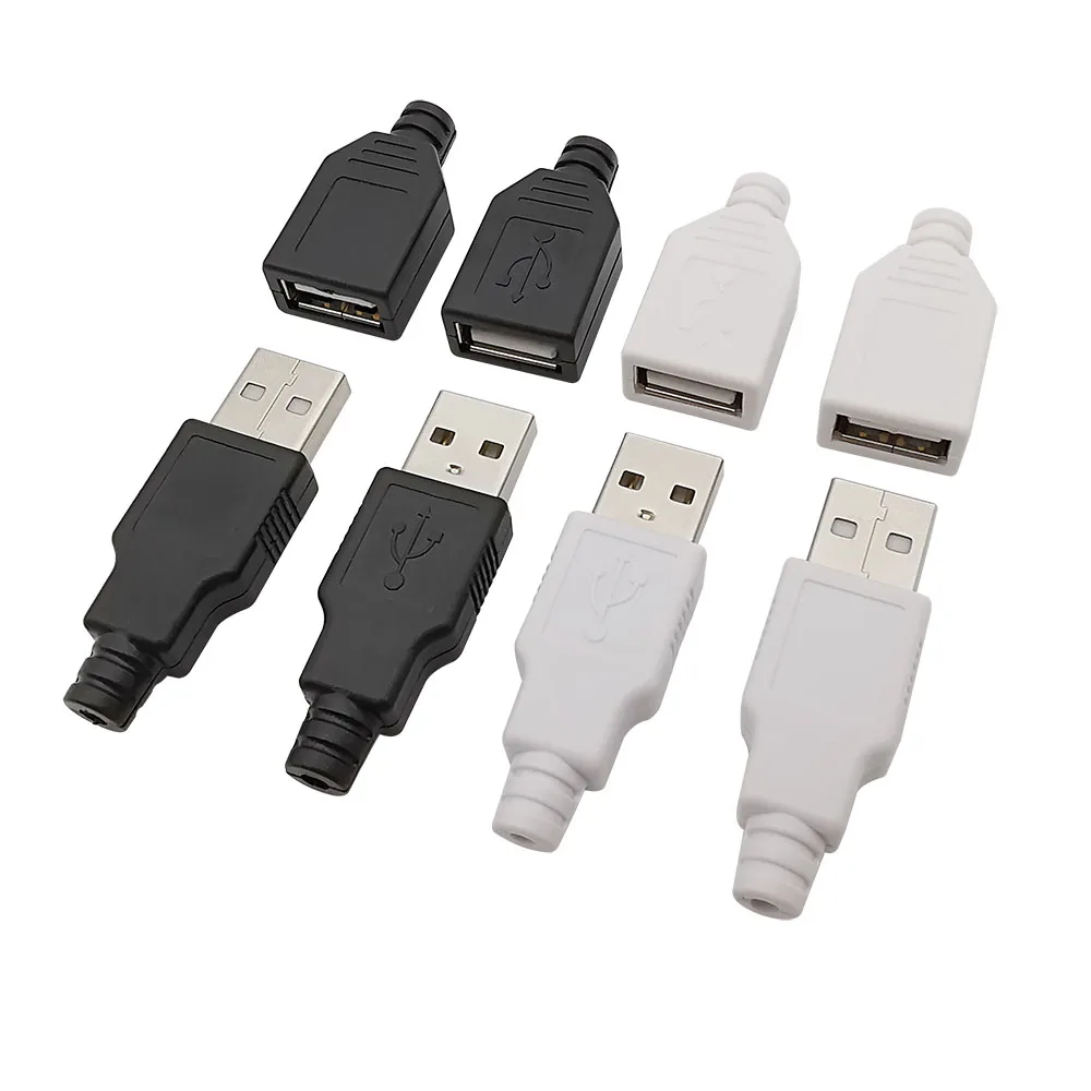 5/10Pcs Type A USB 4 Pin Male & Female Soldering Plug Socket Connector With Plastic Cover DIY USB 2.0 Assembly Adapter