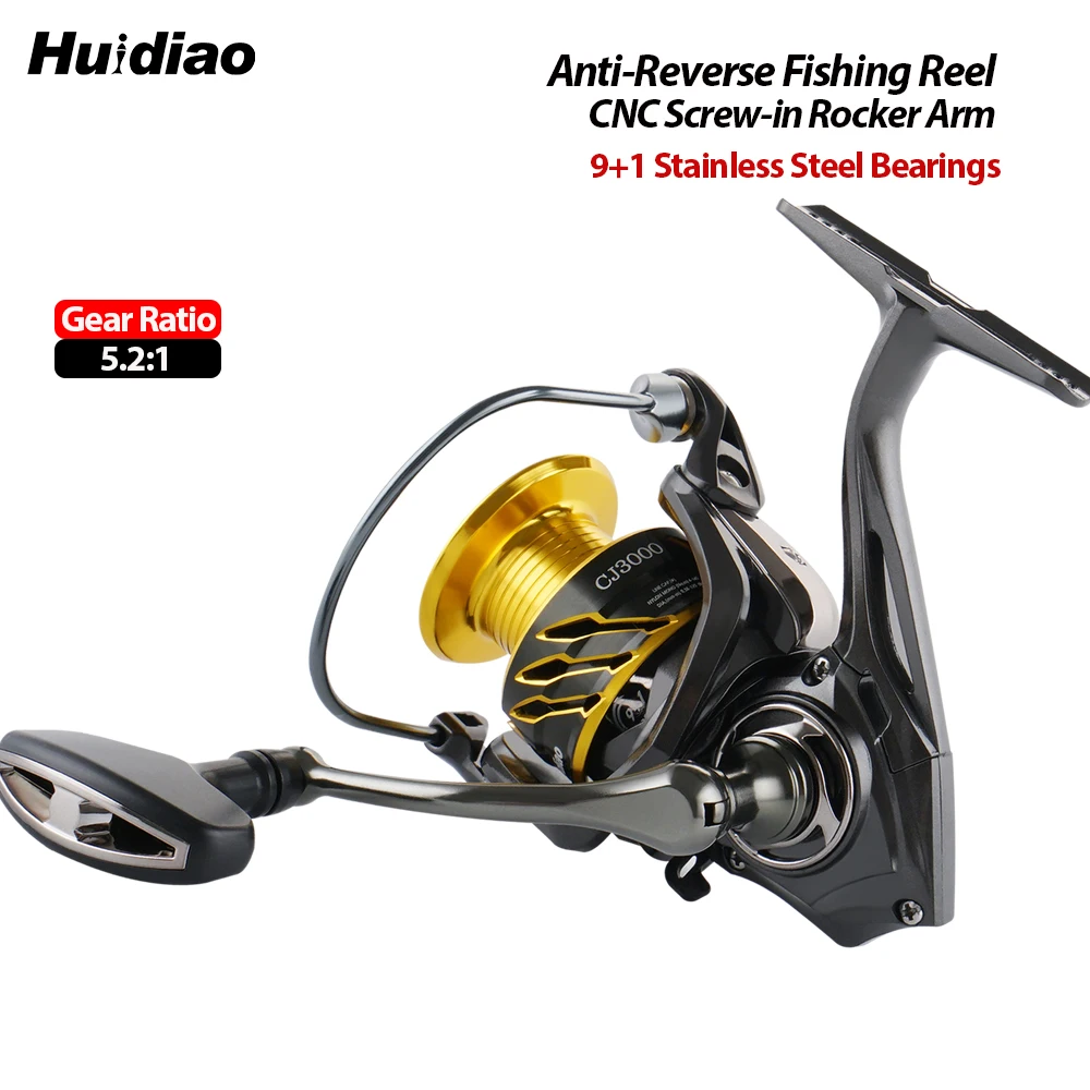 

HUIDIAO CJ Carp Fishing Reel 9+1BB Anti-Reverse Spinning Reel Metal Screw-in Rocker Arm and Spool 5.2:1 for Freshwater Saltwater