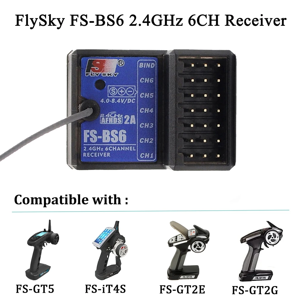 

Приемник FlySky FS-BS6, 2,4 ГГц, 6 каналов, AFHDS2 для FlySky FS-GT5 FS-IT4S FS-GT2E FS-GT2G, передатчик, радиоуправляемый автомобиль, лодка