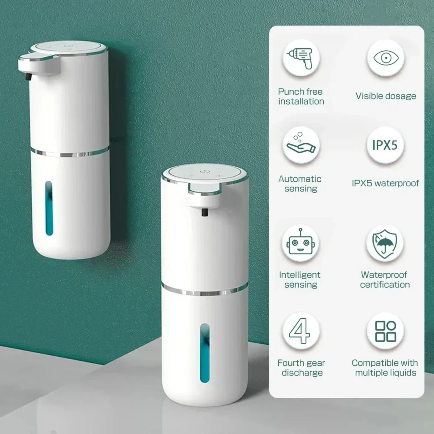 Dispensador de sabonete espumante branco elegante e eficiente P11 com tecnologia inteligente de lavagem das mãos - Carregamento USB, capacidade espaçosa de 380ML -