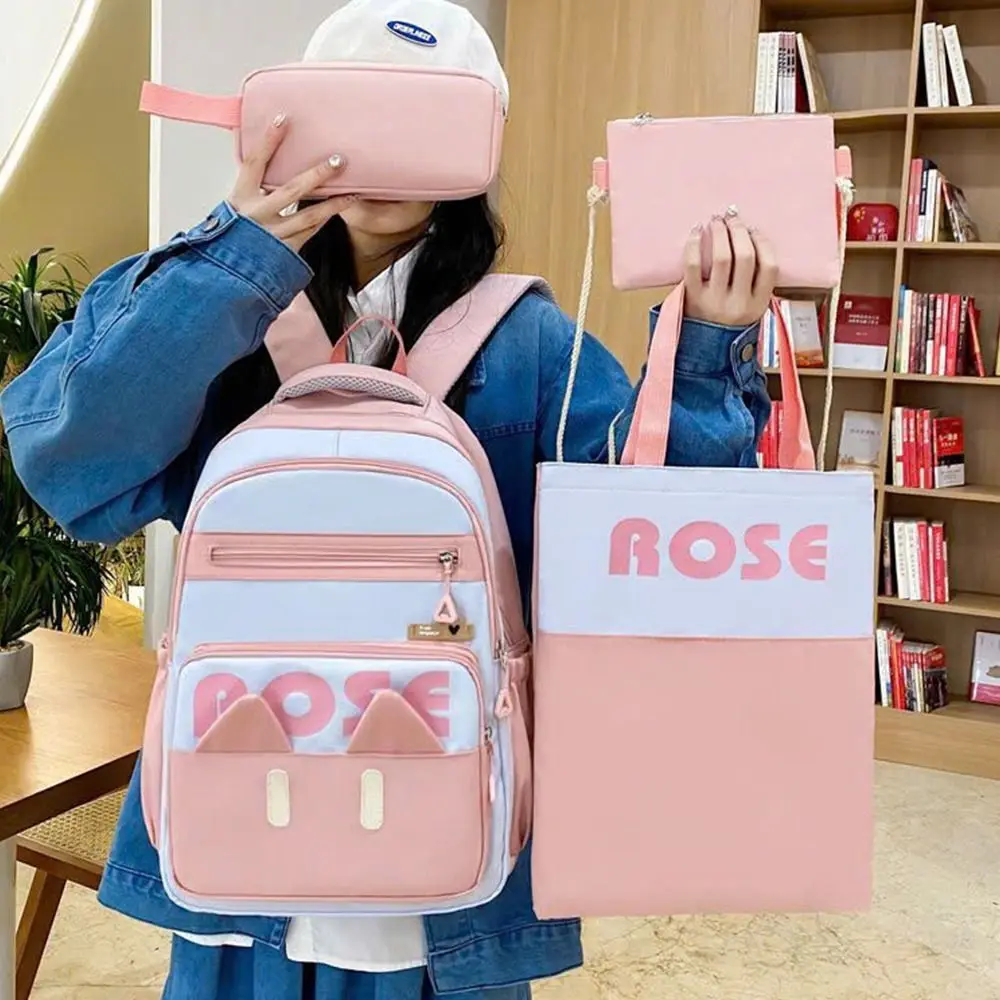 4Pcs/Set Simple Large Capacity 4 in 1 Backpack Breathable Multifunction School Bag School Rucksack Casual Book Bag Travel