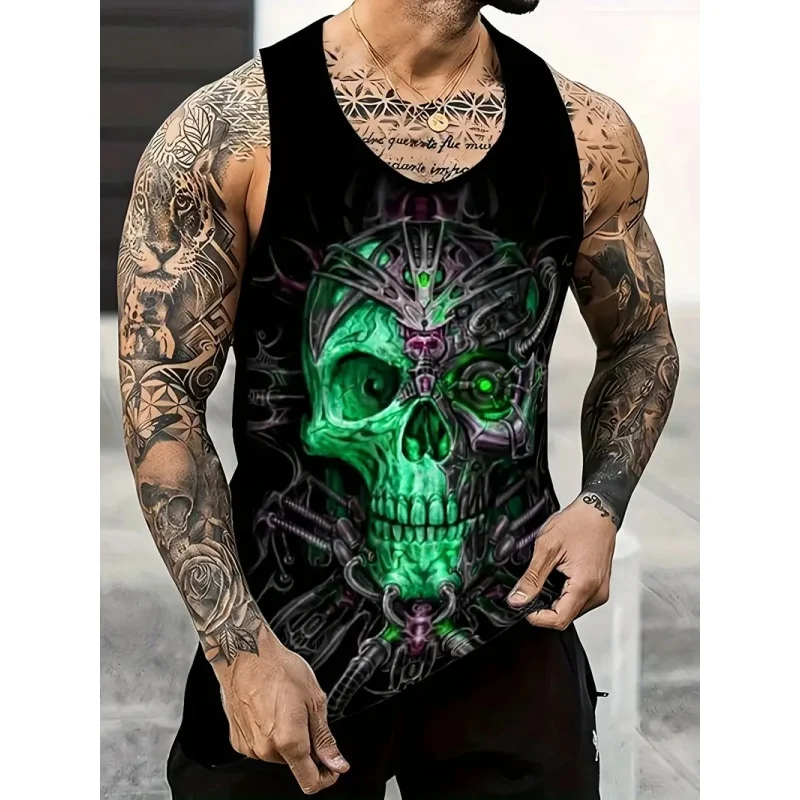 3D Printed Retro Car Tank Tops For Man Skull Cross Pattern Tees Summer Casual Fashion Vest Oversized Sportswear Street Tank Top