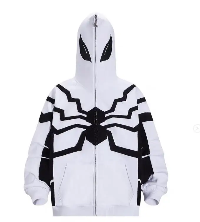 Y2K Hip Hop Hoodies Harajuku Spider Web Graphic Full Zipper Sweatshirt Gothic Punk Loose Pocket Women Jacket Coat Streetwear