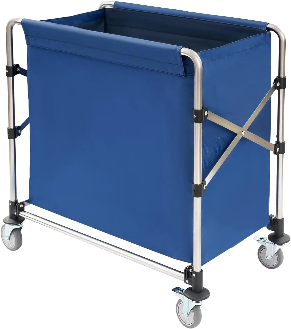 Heavy Duty Rolling Laundry Cart with 400L Capacity, Foldable Waterproof Canvas Basket, Stainless Steel Frame, Ideal for Hotels &