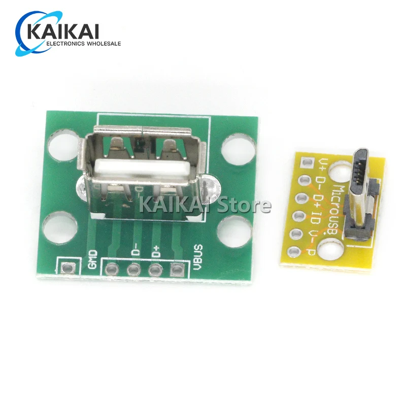 Vertical USB MiCroUSB Micro USB 2.0 Female Head A Connector 2.54mm PCB Converter Adapter Breakout Board 180 Degree Vertical