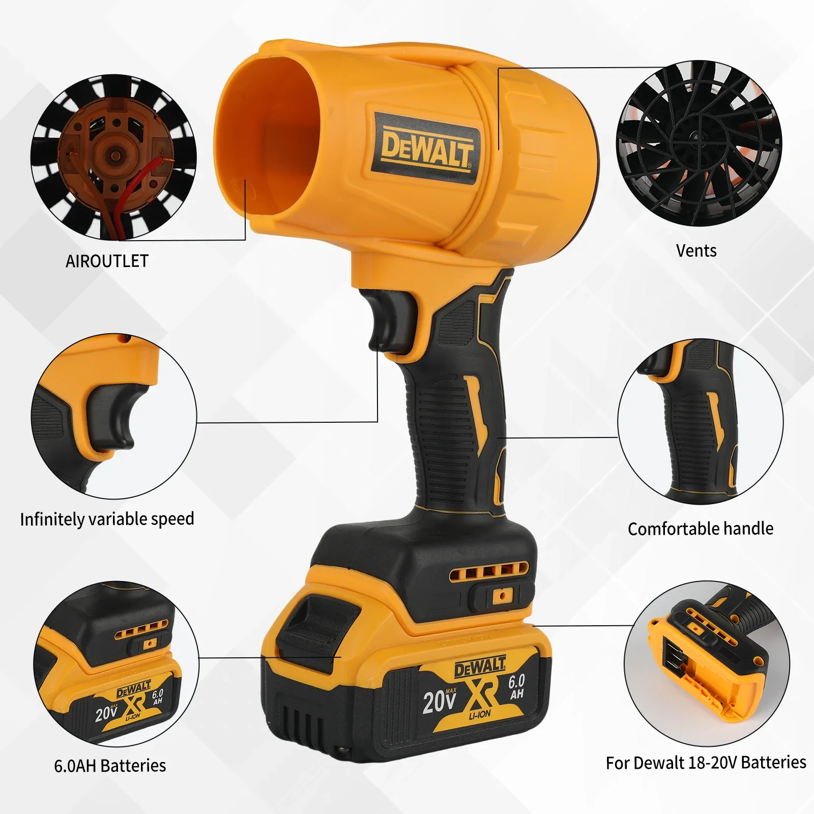 Dewalt 30000RPM Air Blower Cordless 20V Rechargeable Turbo Fan Handheld Violent Fan DryerDust Blowing Tool.D317