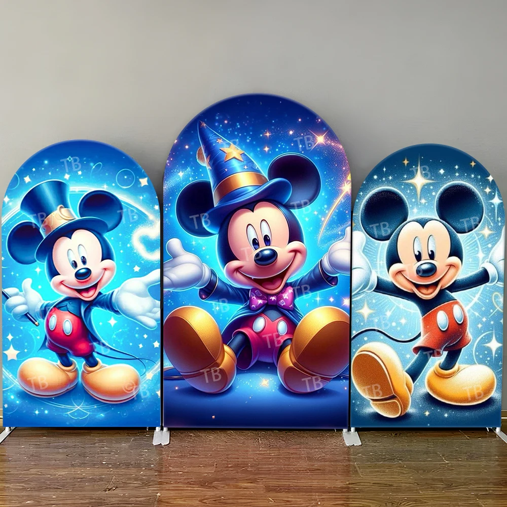 

Disney Mickey Mouse Arch Backdrop Cover Magic Wizard Hat Party Stars Cute Photo Booth Props for Events & Home Decoration