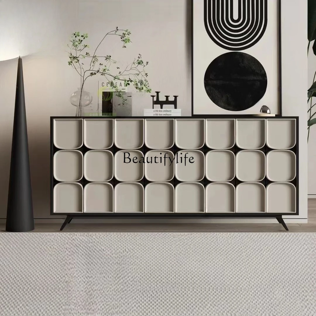 

04Nordic paint dining side cabinet solid wood tea simple modern entrance cabinet