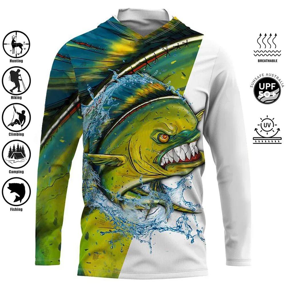 Outdoor Sports Fishing Shirt Hooded Sun Protection And UV Protection Plus Size Hoodie Ocean Fishing Clothing Comfortable Top