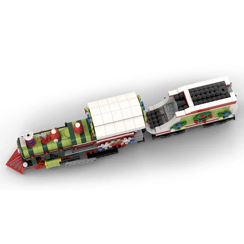 Bloques de construcción Moc, modelo de locomotora navideña, tecnología de ladrillos, bricolaje, tren de construcción, juguete de ensamblaje para regalos de vacaciones