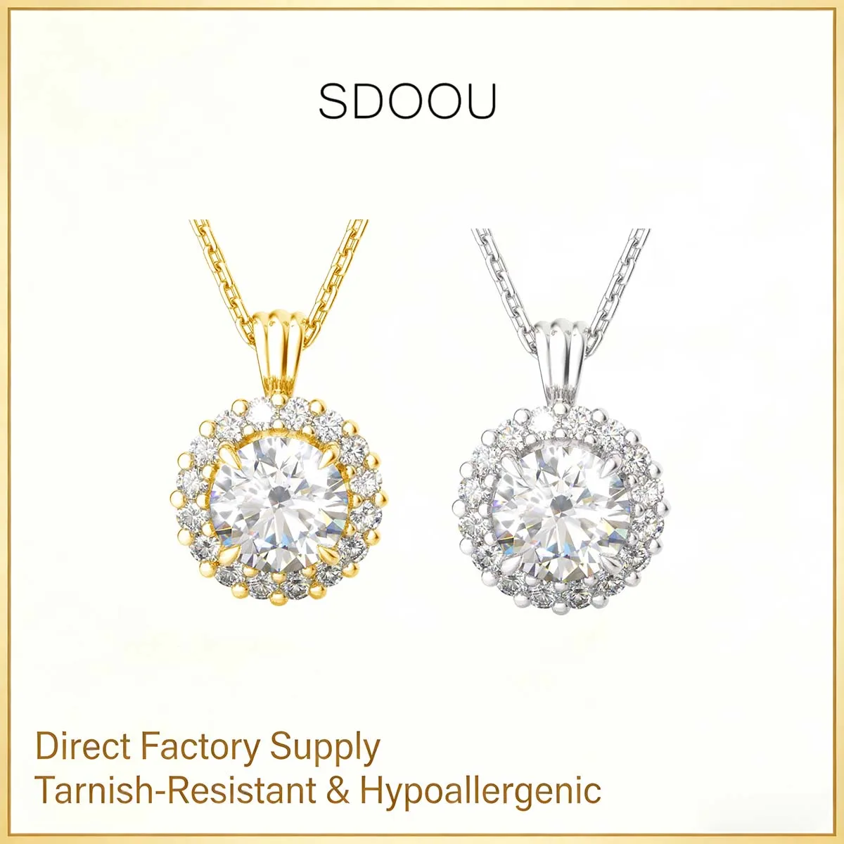 

SDOOU 925 Sterling Silver Necklace GRA Certified 2CT Round Halo Moissanite Pendant for Women Daily Wedding Jewelry Sparkle Gifts