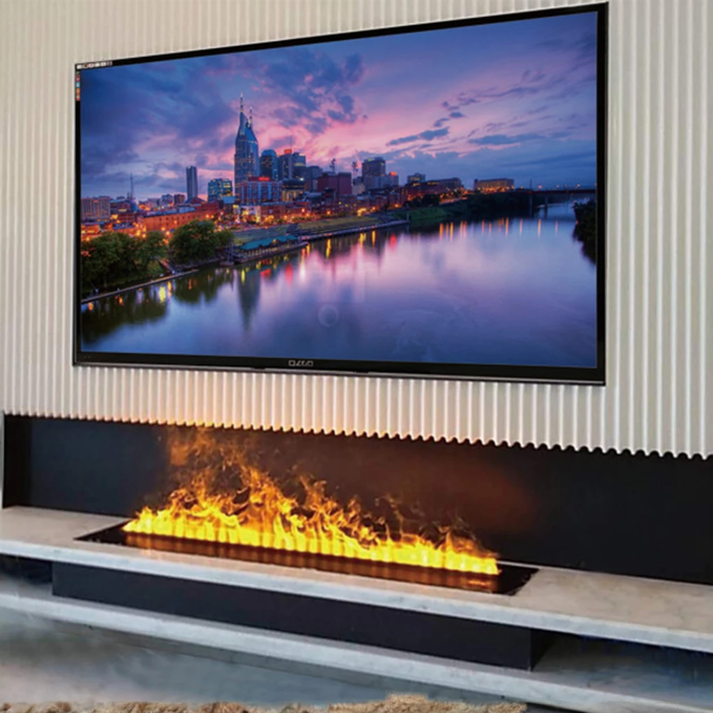 

Modern 3D Electric Fireplace Insert Simulated Flame Water Vapor Fire Steam Durable Metal Design Remote Control-for Hotels Villas