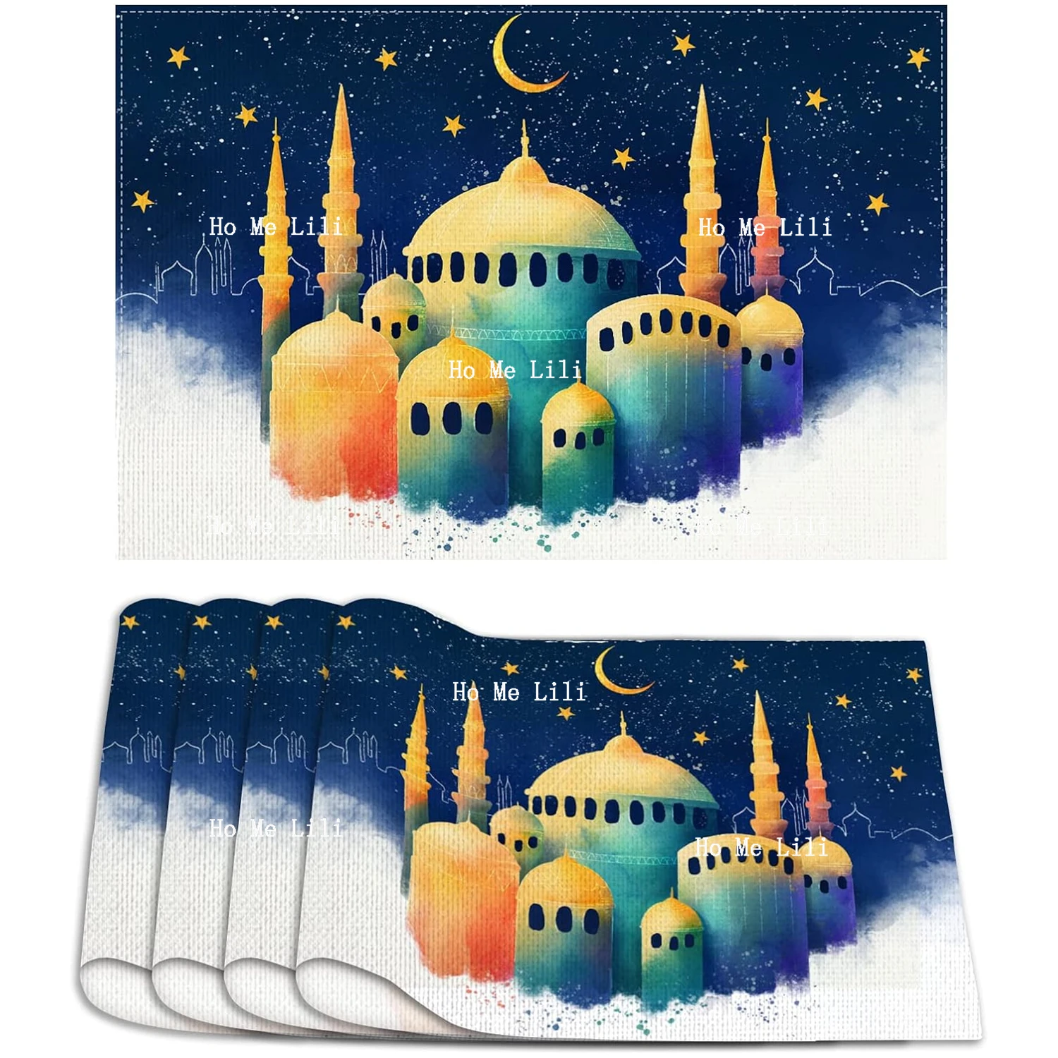 Ramadan Placemats Mubarak Eid Al Fitr Kaaba Mosque Golden Place Mats Ramandan Home Dining Room Table Decor