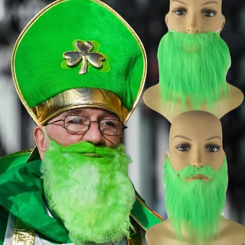 St. Patrick's Day Decorate Ireland Playful Ear Hanging Green Long Beard Mask Green Beards Big Beard Revelry Show False Whiskers