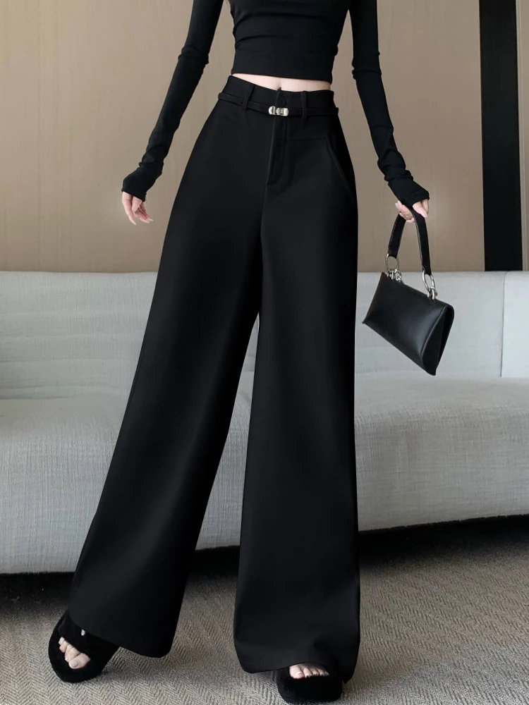 سراويل صوفية غير رسمية للنساء للخريف والشتاء عالية الخصر ومتعددة الاستخدامات وفضفاضة ومستقيمة الساق ونسخة ضيقة بطول الأرض #3