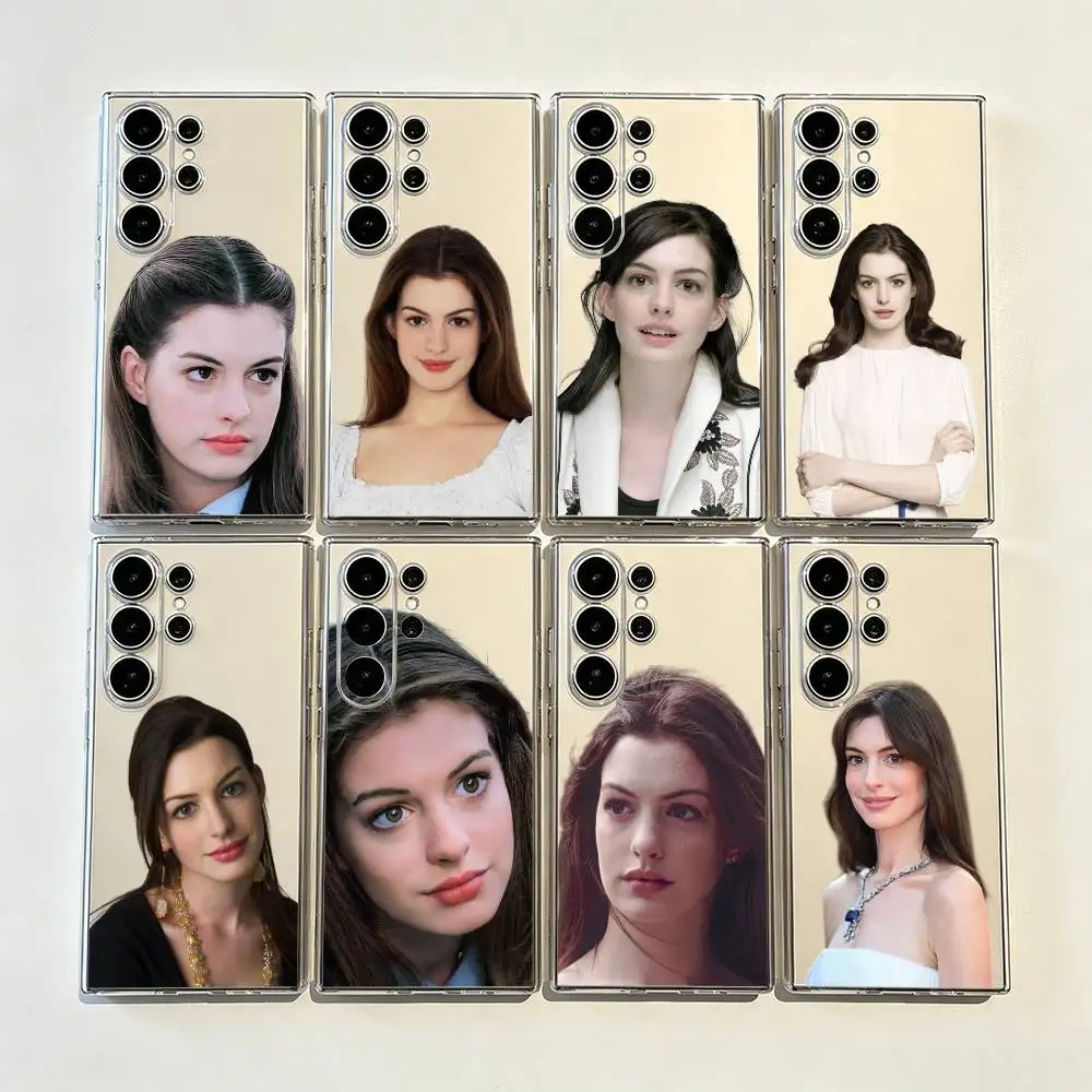 Anne Hathaway Anti-Fall Transparent Printed Phone Case for Samsung Galaxy S26/S25/24/23/22/30/21/10/9,Ultra,Plus