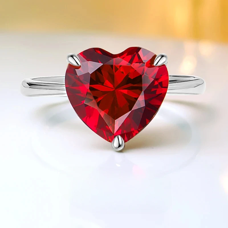 

Fashion Luxury Artificial Red Treasure 925 Sterling Silver Love Ring Set with High Carbon Diamond Wedding Jewelry Wholesale