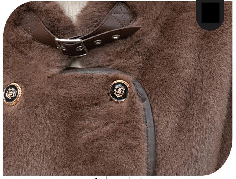 ZAROY Faux Fur Patchwork Leather Women Long Coat Winter Elegant Double-breasted Belt Thick Warm Overcoat Snow Jacket Outerwear