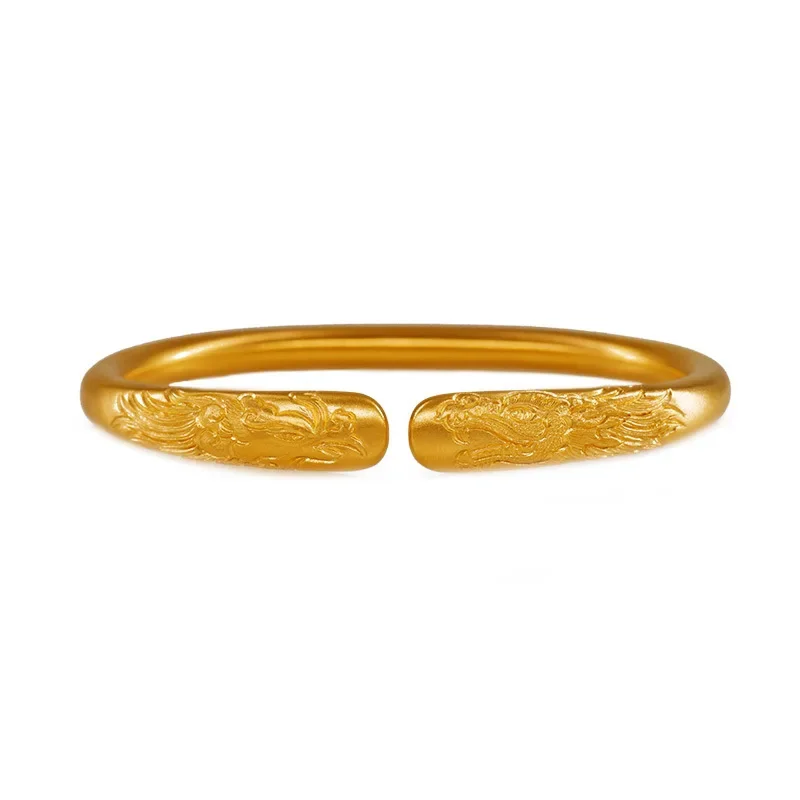 9999 real gold 24K yellow gold Longyue Fengming Ancient Method Engraved Bracelet Longfeng Jixiang Ladies Bracelet