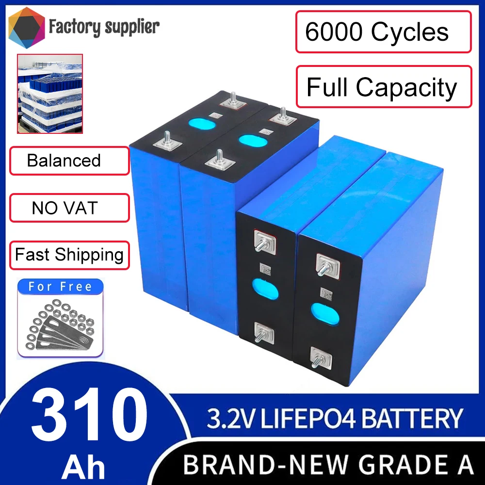 

3.2V 310Ah LiFePO4 Battery 280Ah 105Ah DIY 12V 24V 48V 6000+Cycle Full Capacity Lithium Iron Phosphate Battery with QR Code