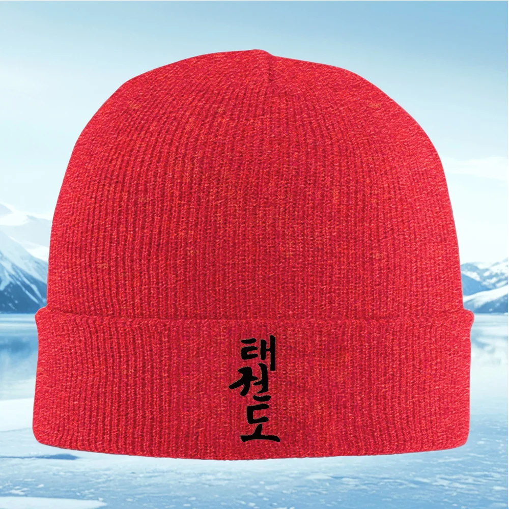 Topi Rajut Unisex Pria Wanita Desain Huruf Korea Vertikal Warna Hitam, Beanie, Pullover, Hangat, Termal, Natal, Outdoor