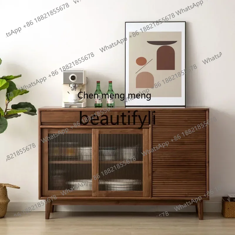 

32Black walnut side cabinet, all solid wood wine cabinet, living room storage locker, glass short cabinet