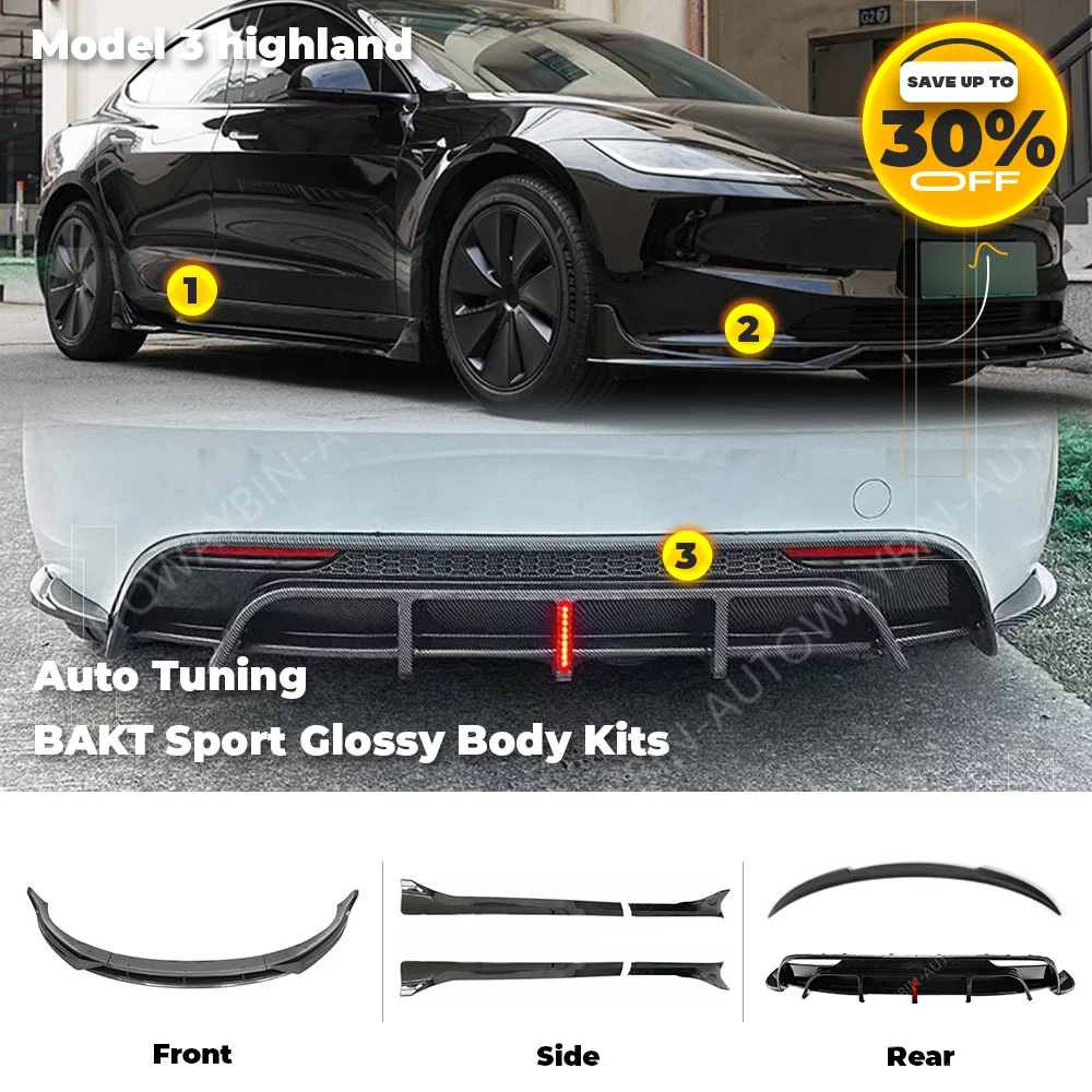 

For Tesla Model 3 Highland 2024 BAKT BodyKit Front Lip Side Skirt Rear Spoiler Diffuser Tuning 2023 Exterior Auto Accesories