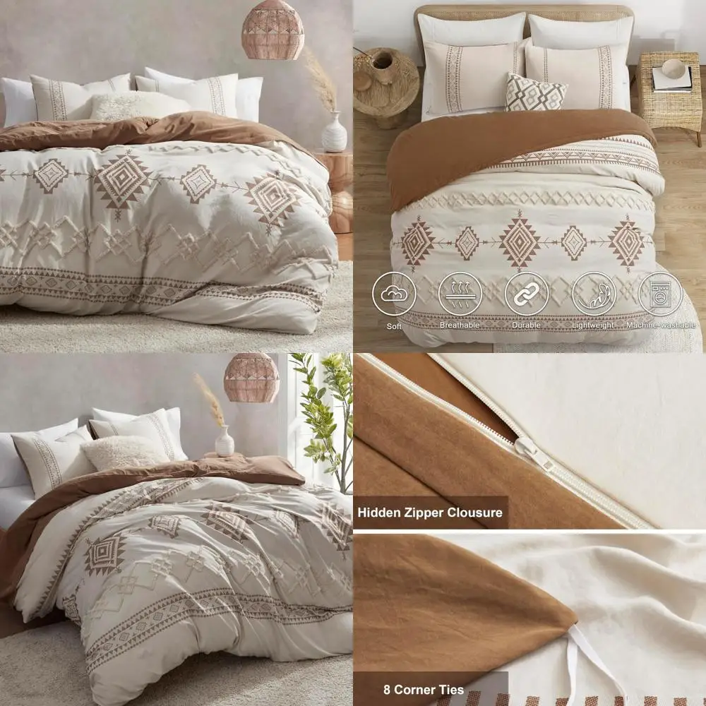 

Богемный комплект пододеяльников King Size из бежевого и терракота, постельное белье из трех предметов из микрофибры с прочным и ультрамягким комфортом, Perf