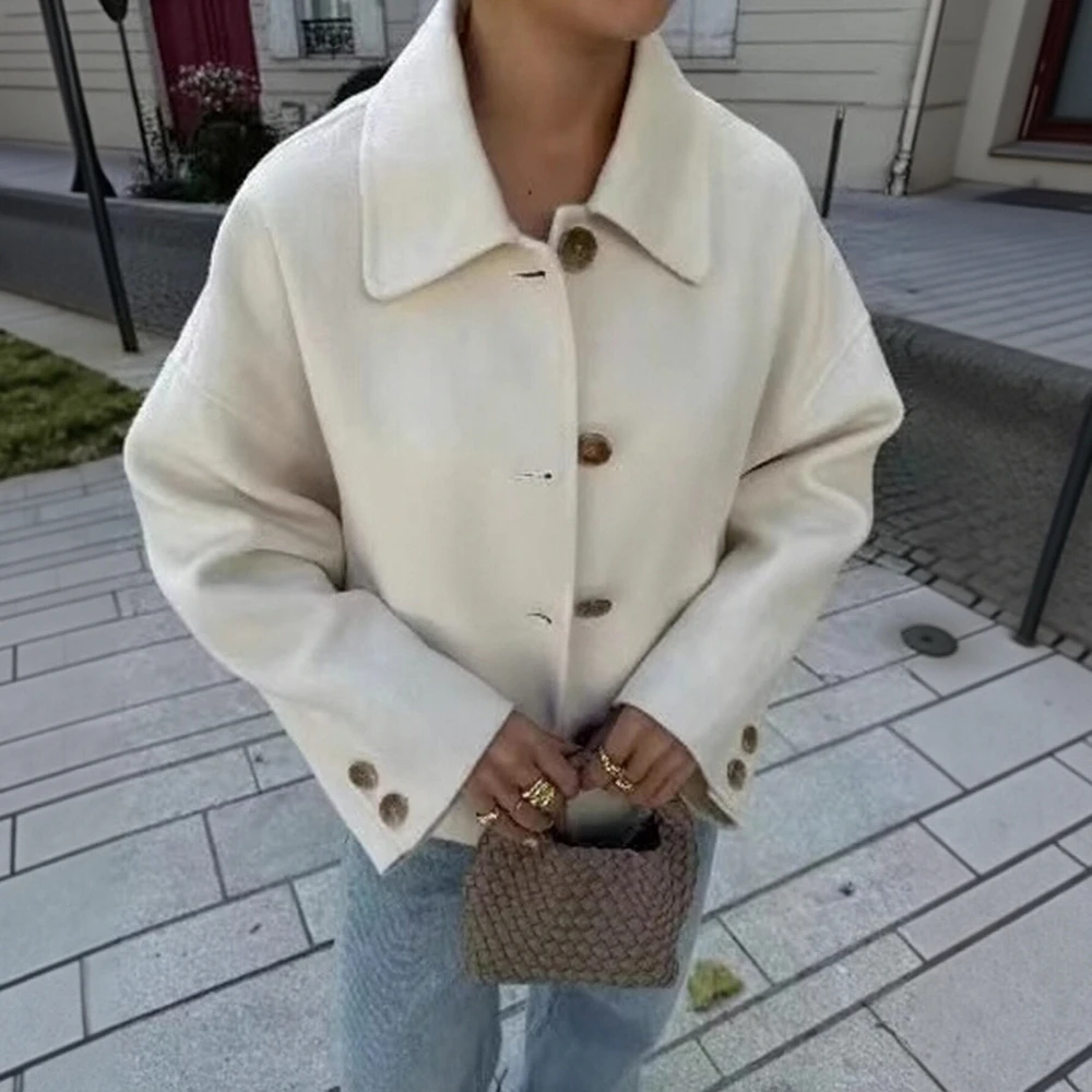 

Women's Long Sleeve Lapel Button Coat Comfortable Loose Fit Autumn Outerwear Plain Daily Style