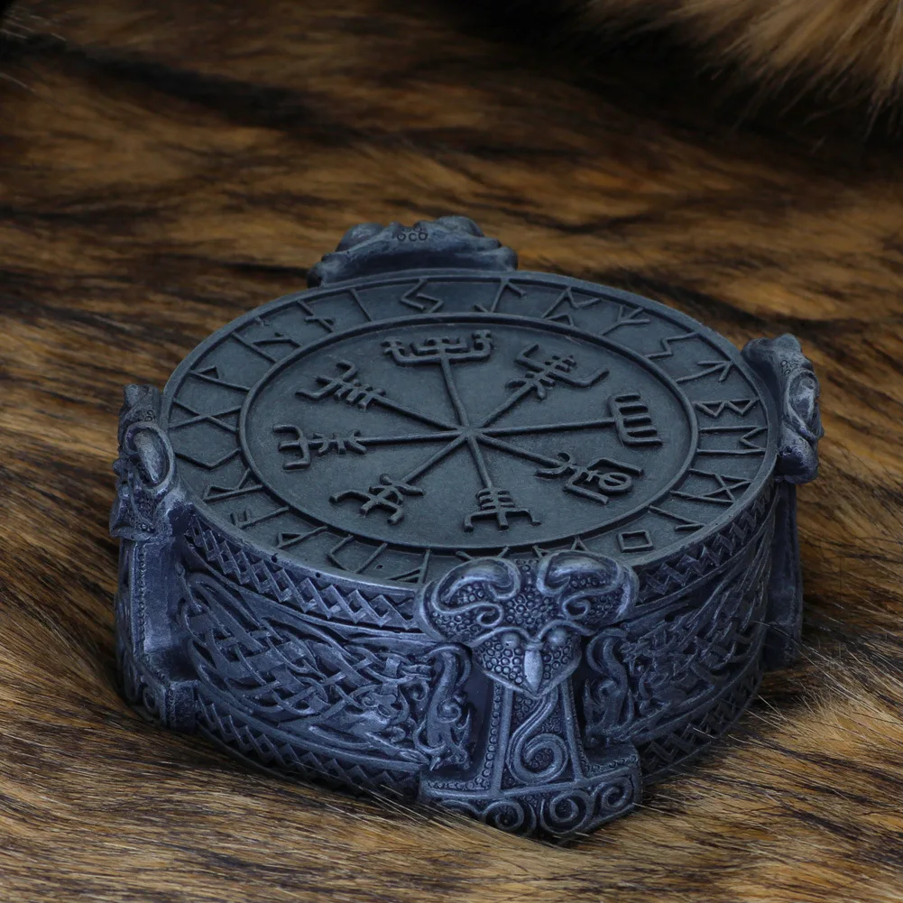 Gothic Retro Resin Nordic Style Jewelry Box Viking Altar Treasure Chest Ring Necklace Small Storage Box Party Gift