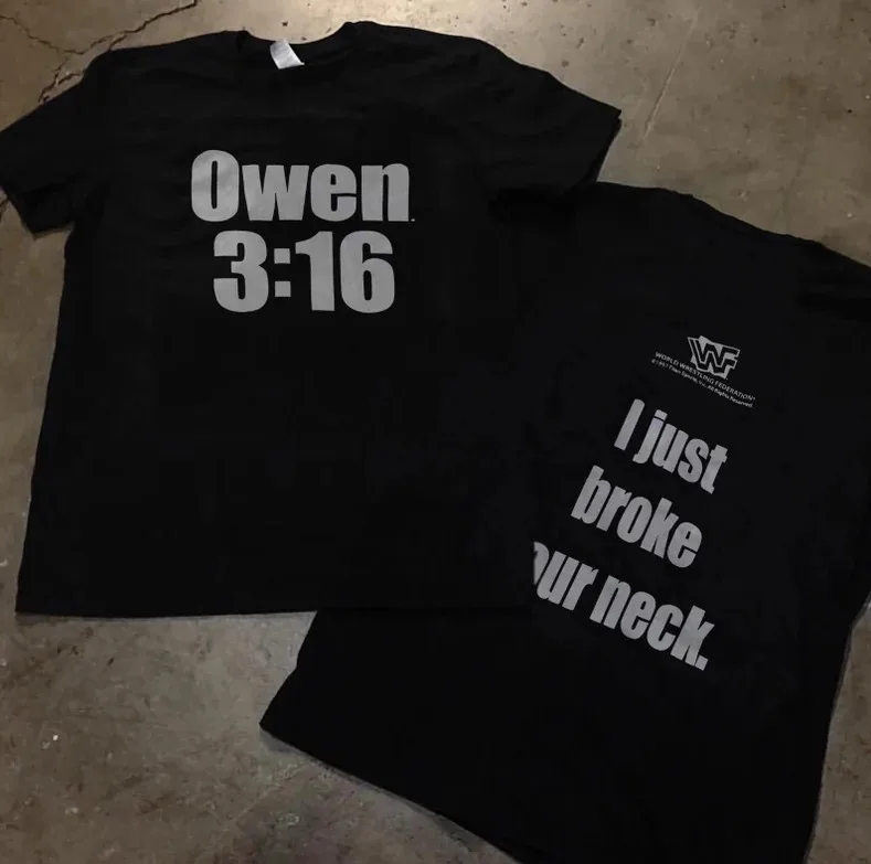 3-16 Owen Hart 1997 VTG Black T Shirt Double Sided