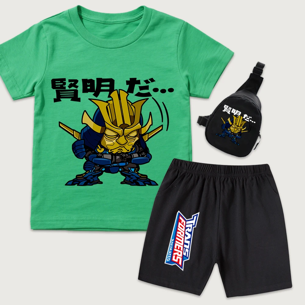 

Хлопковая футболка с принтом Transformers Chibi Optimus Prime Samurai Wisdom, шорты, мини-сумка на грудь, комплект из 3 предметов, детская одежда для мальчиков и девочек