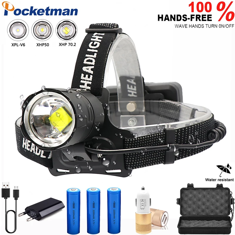 3 Modes XHP-70.2 Led Headlamp Fishing Camping Headlight High Power Lantern Head Lamp Zoomable USB Torches Flashlight 18650