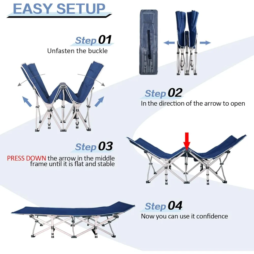 Cot Camping Cot with Thick Pad Cots for Sleeping Camping Bed Folding Cot 450LBS(Max Load)