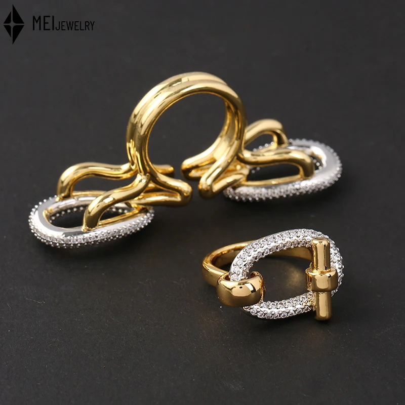 Ins Cool Wind moda viajero herradura hebilla anillo Zirconia cúbica anillo abierto mujeres