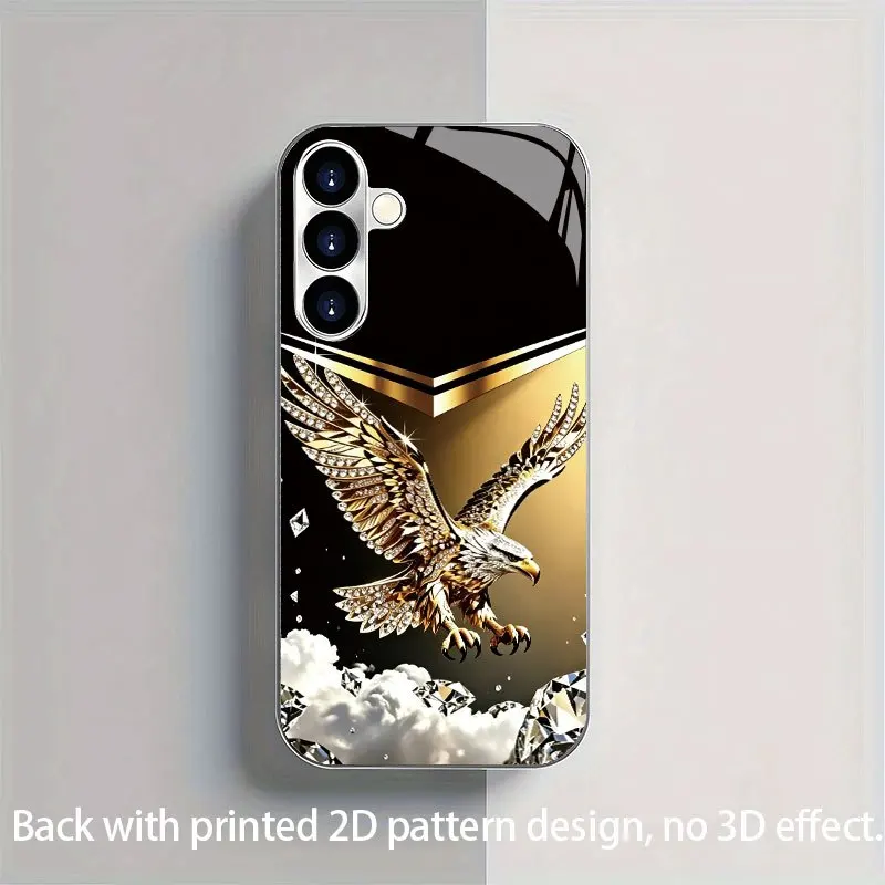 Light luxury golden eagle pattern glass phone case suitable for Samsung Galaxy S26 S25 S24 S22 S21 S20 FE/Ultra/Plus anti drop
