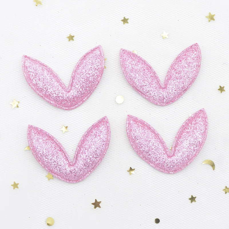 40Pcs 38*30mm Glitter Fabric Rabbits Ears Applique Padded Patches for DIY Hair Hoop, Clips, Band, Headdress, Hairdress Decor