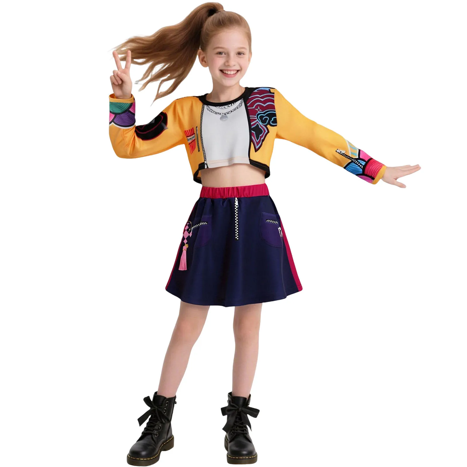 Kpop شيطان الصيادين الاطفال ملابس تنورات للفتيات مجموعات طفل طويل الأكمام بلوزات وتنورة الزي 2025 Conjuntos Para NiñOs Á동 الانتقالخيلي