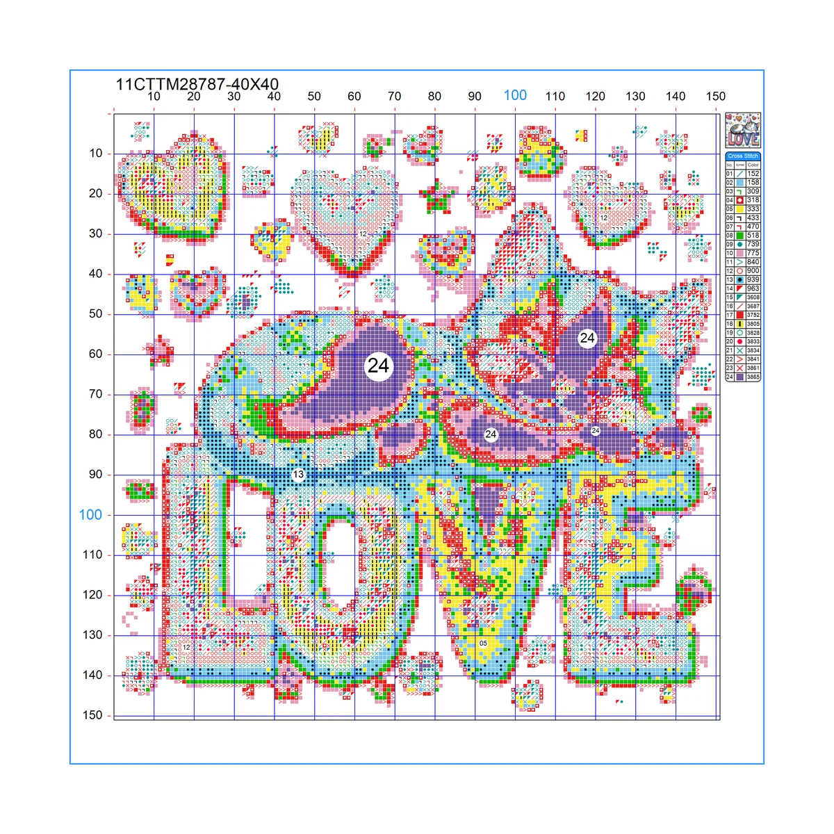 1 Stück 40x40 cm/15,74 Zoll, 11CT/14CT Kreuzstich-Set, DIY Valentinstagsgeschenk, Stickerei-Set für Festivals, Blumen – Detail 2