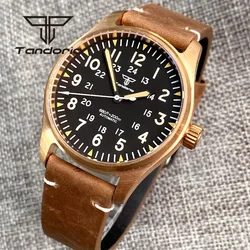 Tandorio Real Cusn8 Bronze Luxury 200M Diver Automatic Men Watch NH35 PT5000 Sapphire Glass Leather Screw Crown Green Luminous