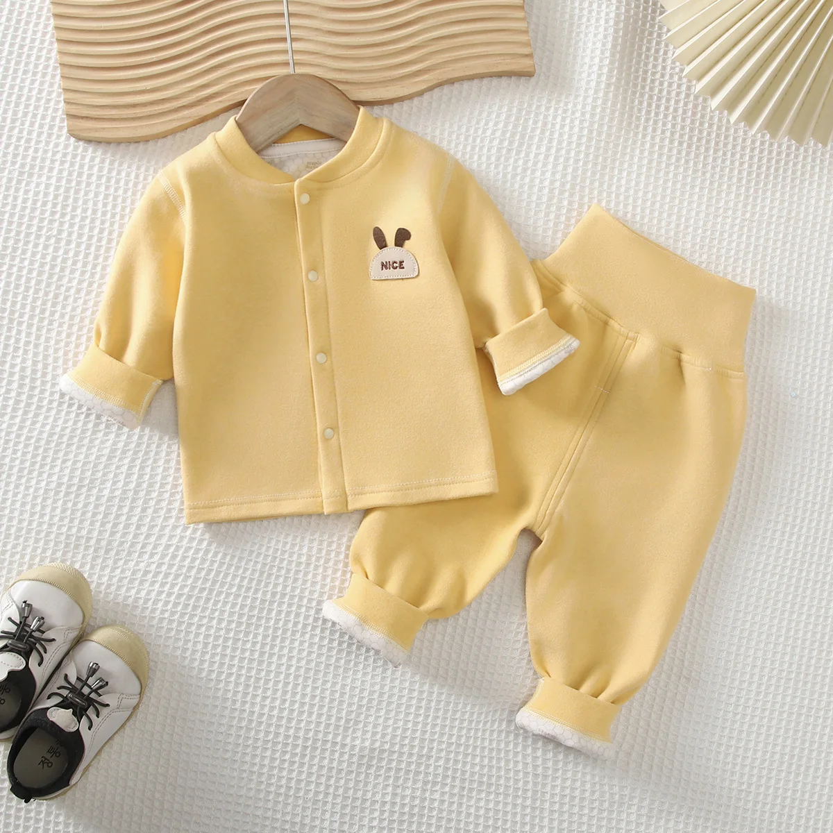New Thermal Baby Underwear Set Open Front Top + Thermal Pants Kid Outwear Daily Child 2Pcs Outfit for 0-3Y Kid Autumn Winter view 3