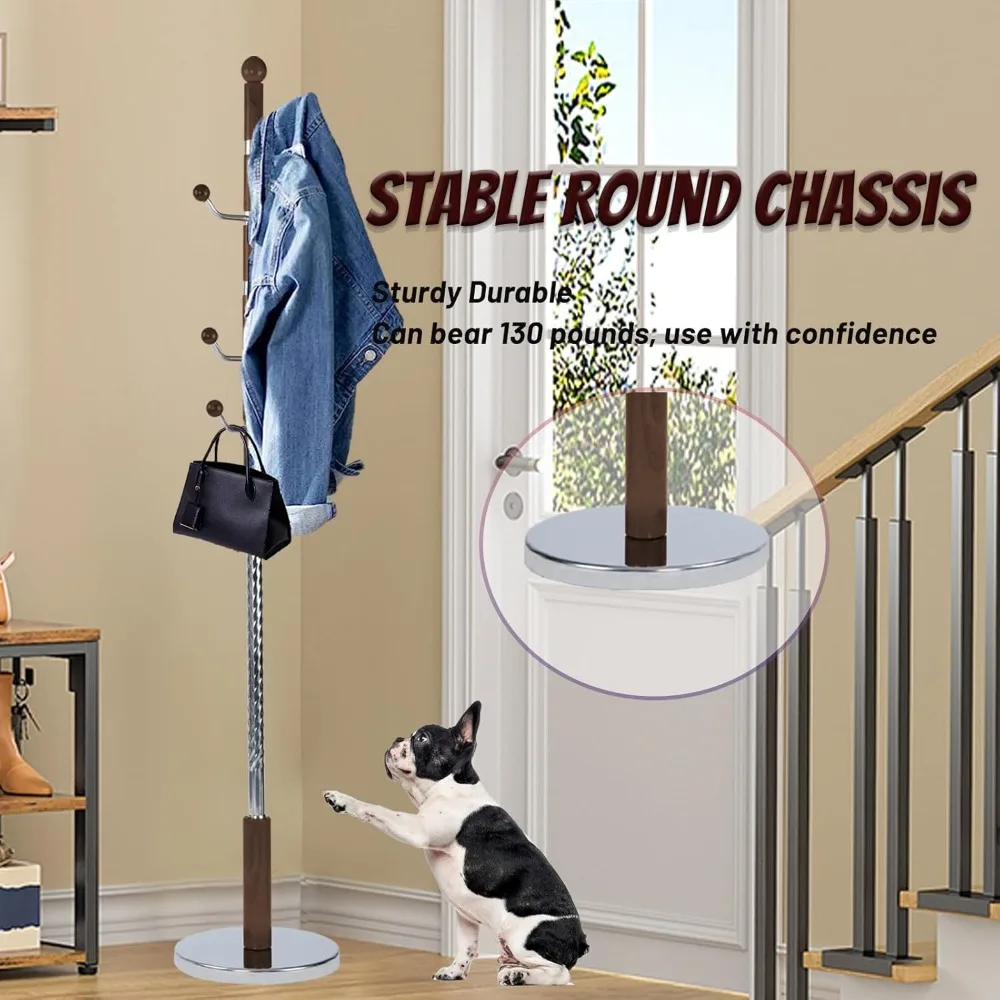 رف معطف قائم بذاته على شكل شجرة قابل للتعديل للمنزل وغرفة النوم مع قاعدة مستديرة ثابتة وبناء خشبي طويل الأمد #2