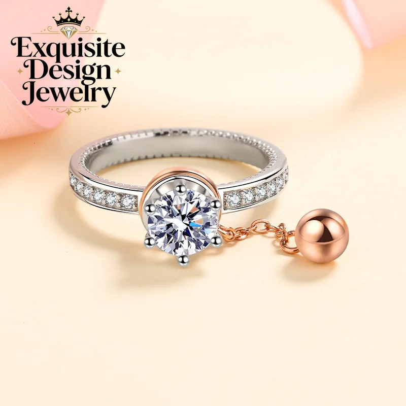 Exquisite Platinum PT950 Cool-style Rotate The Beaded Women's Inlaid Moissanite Ring Fashionable 1-carat Moissanite Ring Gifts