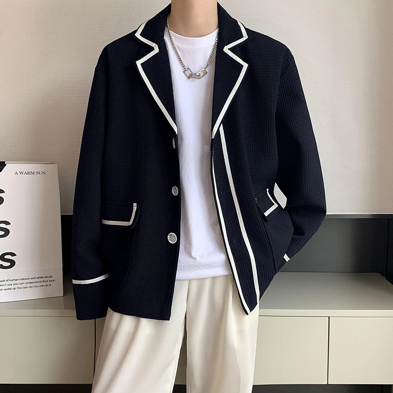 

2023 New Preppy Style Korean Men's Suit Jacket Contrast Color Blazer Autumn Fashionable Coat Temperament Male Blazer L41