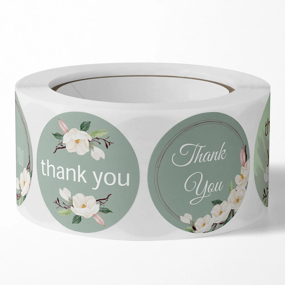 100-500pcs Flowers Thank You Stickers Adhesive Label For Business Package Wedding, Small Business, Bakery Christmas Gift