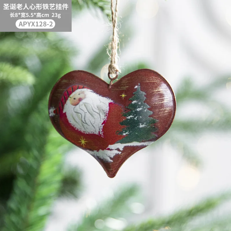 Vintage Painted Iron Santa Hanging Christmas Figurine Ornament Decor Xmas Tree Decoration Party Supplies New Year Gift 2024