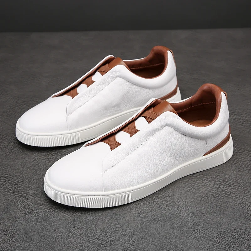 

New Men's Shoes From The Factory Top Layer Cow Leather Breathable Summer Casual Shoes Luxury Deer Skin Board Versatile
