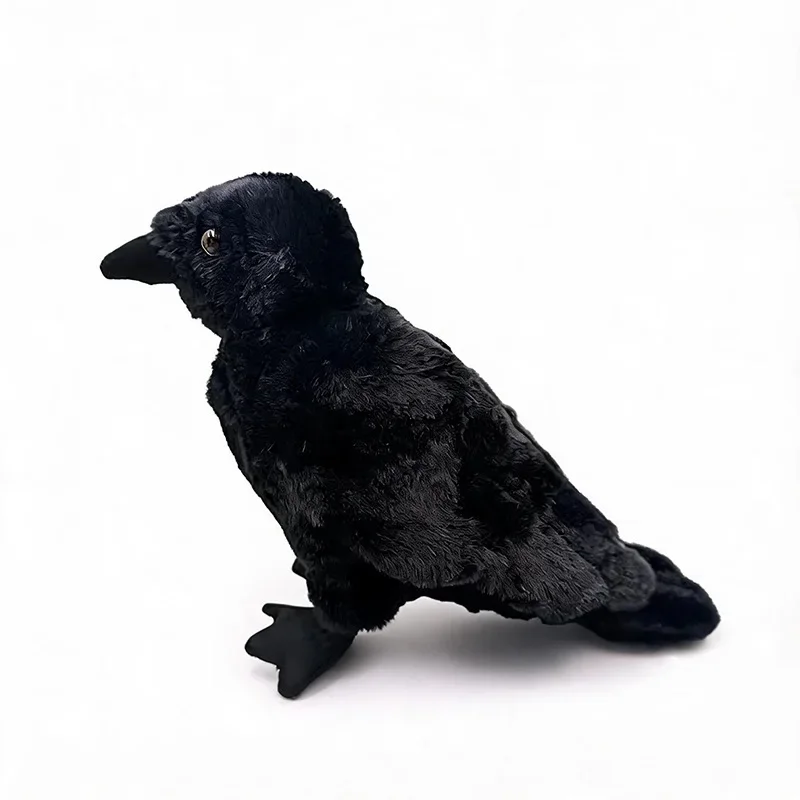 20cm Kawaii Black Crow Plush Toy Realistic Crow Stuffed Animal Creative Bird Soft Doll for Child and Adults Gothic Room Dec
